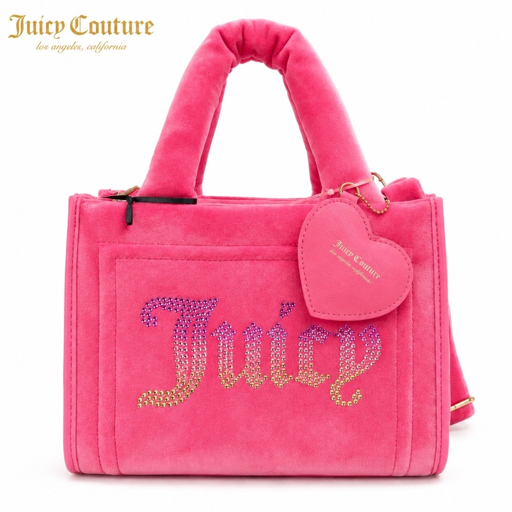 NEW Juicy Couture Pink Velour Rhinestone Logo Tote Crossbody Bag NWT